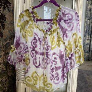 Milly Womens Three Quarter Ruffle Sleeve Blouse